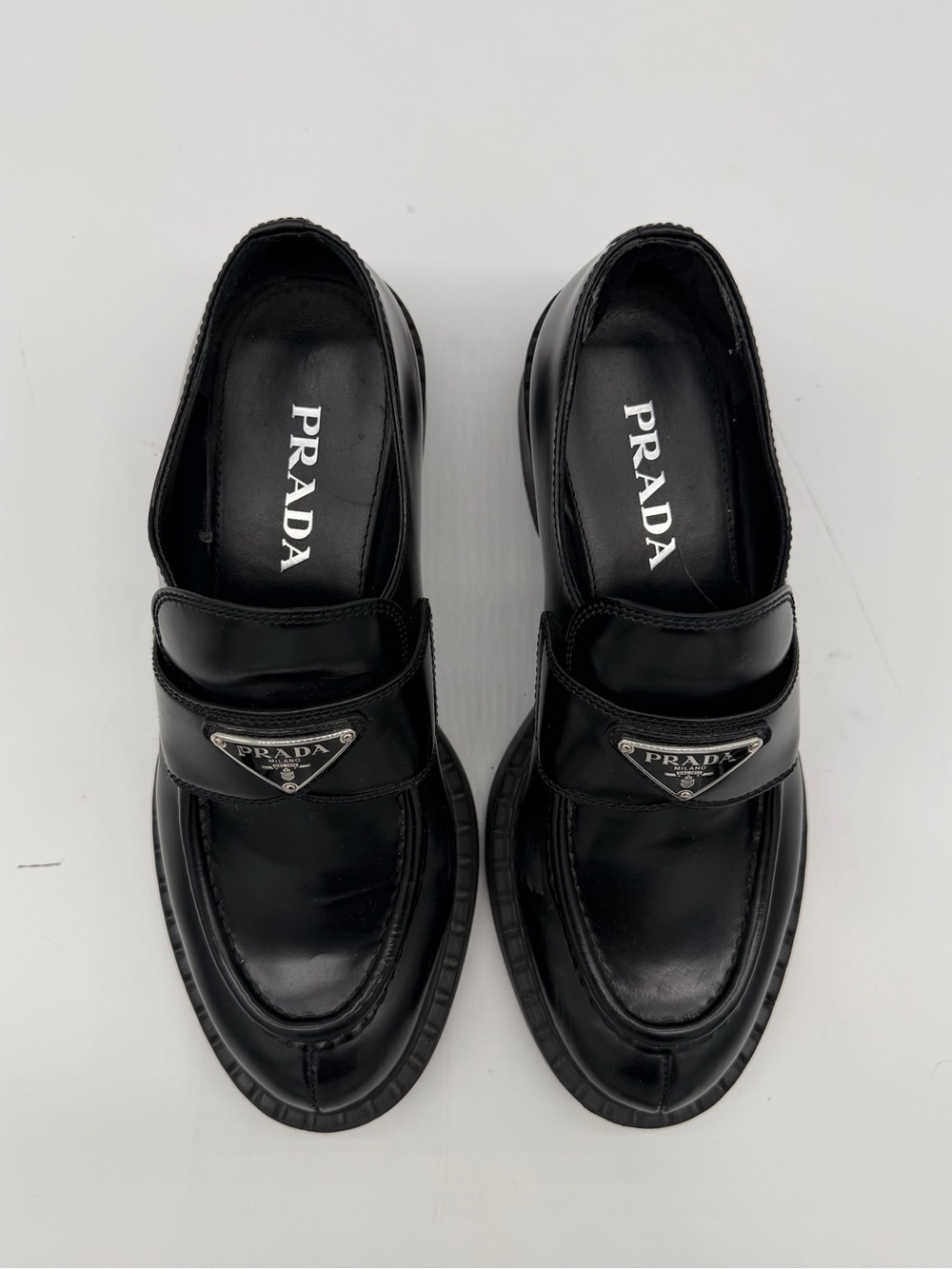 PRADA “Chocolate” Brushed Leather Loafers - Sz 38.5 - Picture 5 of 14